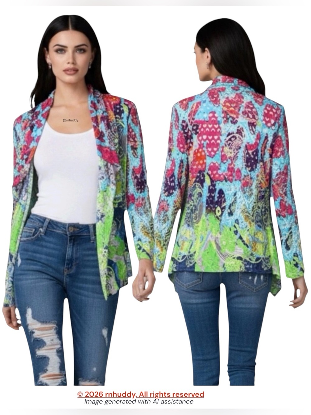 Alberto Makali L vibrant multicolored hole punched open cardigan